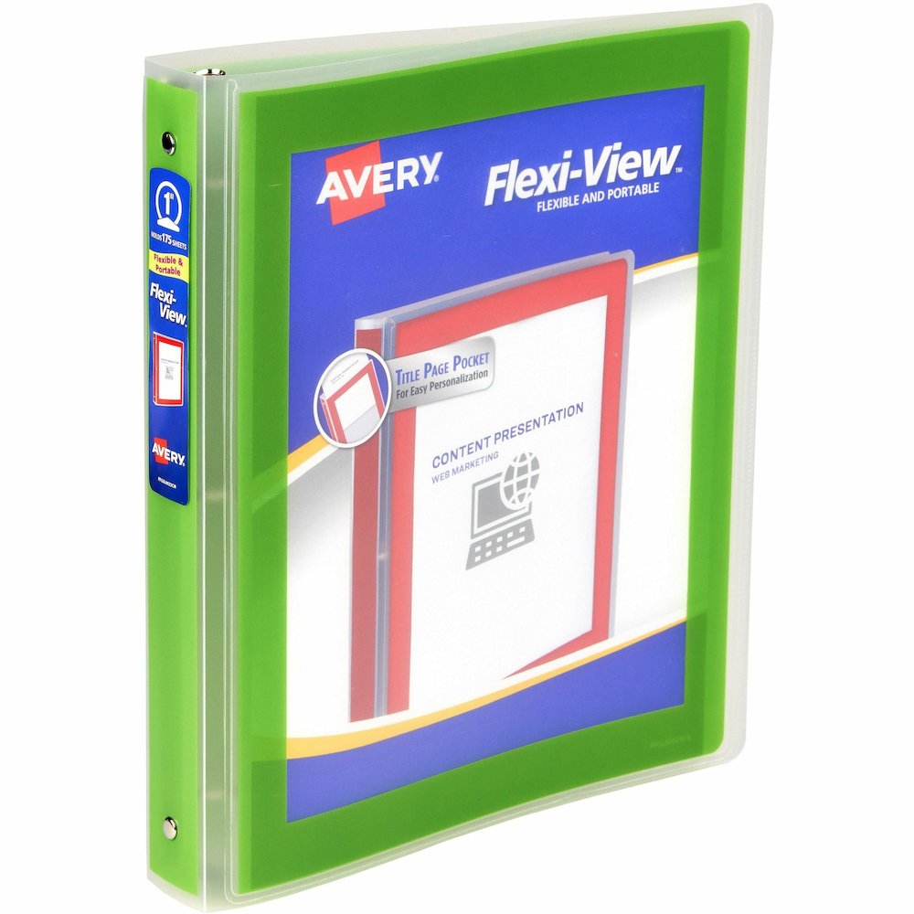 Avery&reg; Flexi-View 3 Ring Binder, 1 Inch Round Rings, 1 Chartreuse Green Binder - 1" Binder Capacity - Letter - 8 1/2" x 11" Sheet Size - 175 Sheet Capacity - Fastener: Round Ring - Pocket: 1, Insi. Picture 3