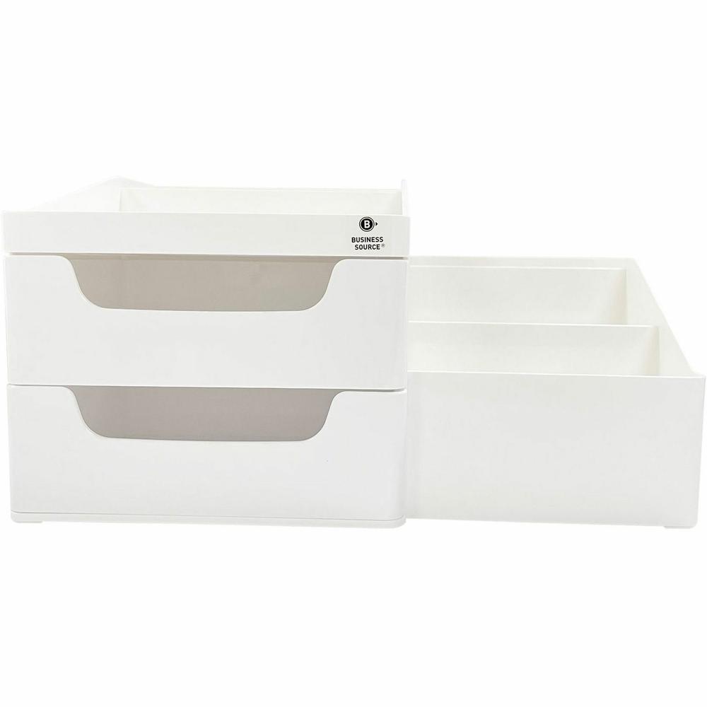 Business Source Multi-Grid Desktop Organizer - 7 Compartment(s) - 2 Drawer(s) - 5.70" Height x 10.70" Width x 7.60" Depth - Desktop - Storage Drawer, Removable Drawer, Durable - White - ABS Plastic - . Picture 3