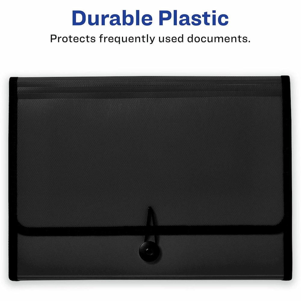 Avery&reg; Letter, A4 Expanding File - 425 Sheets Capacity - 7 Pocket - Polypropylene, Plastic, Fabric - Black - 0% Recycled - 1 Each. Picture 3