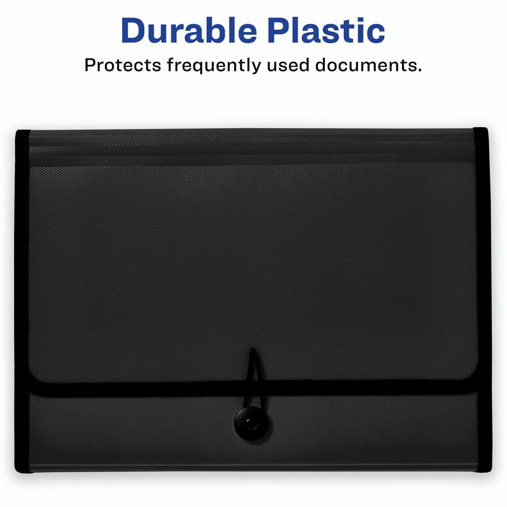 Avery&reg; Letter, A4 Expanding File - 425 Sheets Capacity - 13 Pocket - Polypropylene, Plastic, Fabric - Black - 0% Recycled - 1 Each. Picture 3