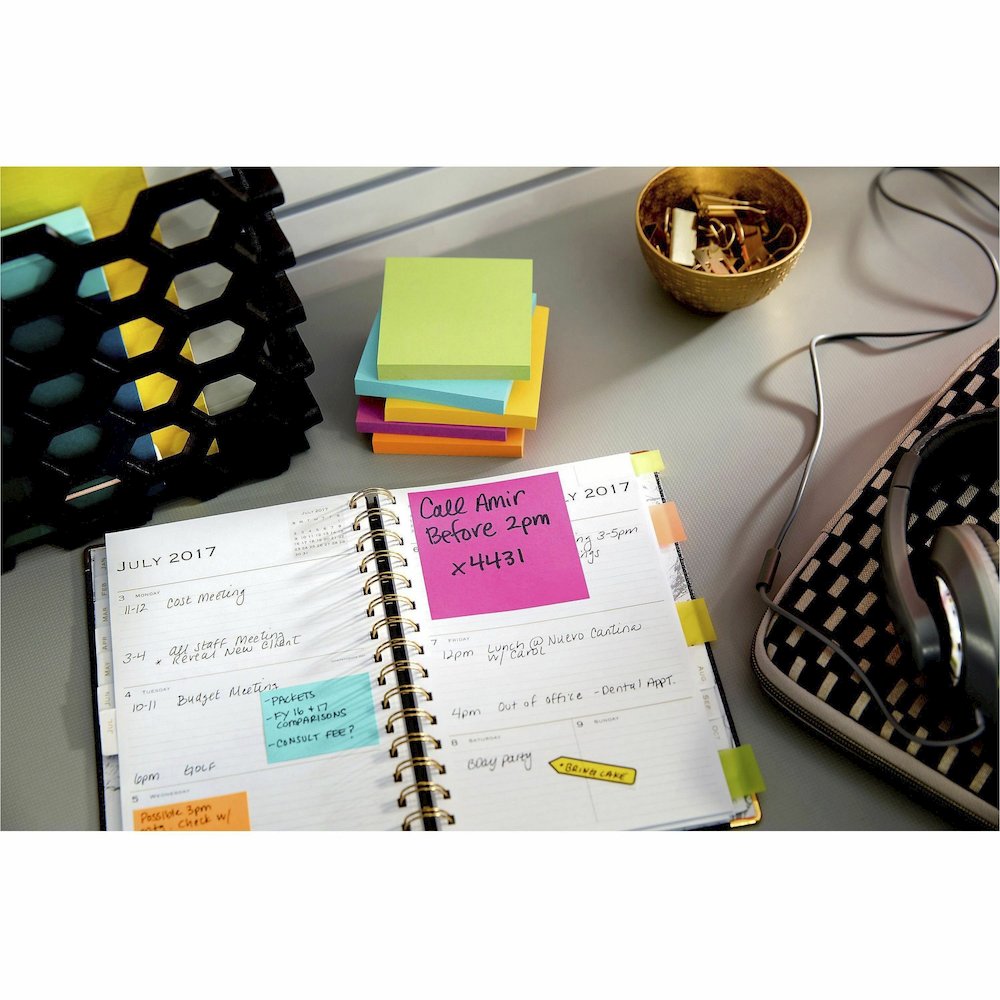 Post-it&reg; Notes - Floral Fantasy Color Collection - 1400 - 3" Flag/Note Width x 3" Flag/Note Length - Square - 100 Sheets per Pad - Unruled - Limeade, Citron, Iris Infusion, Positively Pink, Blue P. Picture 4