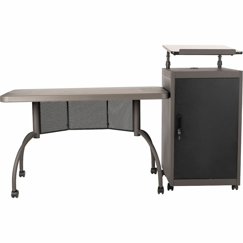 National Public Seating OklahomaSound TWP Desk & Lectern Set - 41" Height x 24" Depth, x 68" Width - Material: Steel, Metal, Mesh, Plastic - Finish: Charcoal Slate, Black - White Nebula Table Top - He. Picture 3