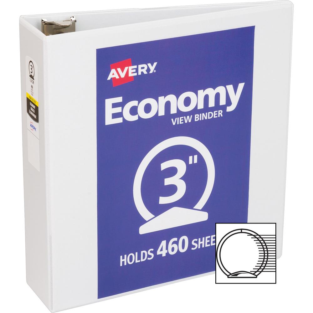 Avery&reg; Economy View Binder - 3" Binder Capacity - Letter - 8 1/2" x 11" Sheet Size - 460 Sheet Capacity - 3 Ring - Fastener: Round Ring - Pocket: 2, Internal - Vinyl - White - 1.79 lb - Gap-free R. Picture 4