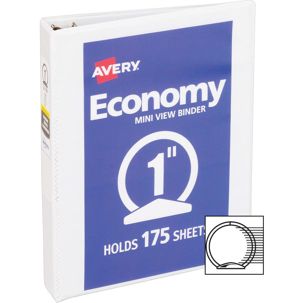 Avery&reg; Economy View Binder - 1" Binder Capacity - Statement - 5 1/2" x 8 1/2" Sheet Size - 175 Sheet Capacity - 3 Ring - Fastener: Round Ring - Pocket: 2, Internal - Vinyl, Chipboard - White - 10.. Picture 3