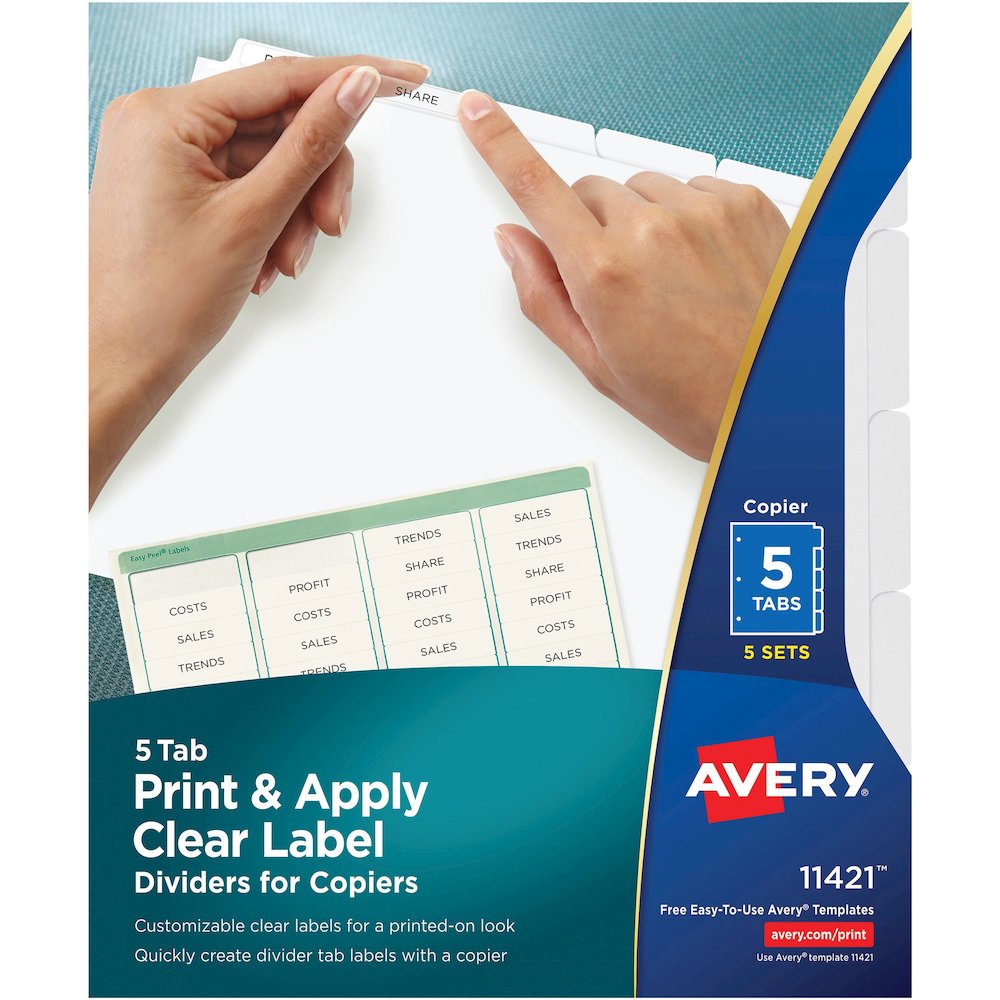 Avery&reg; Print & Apply Clear Label Dividers - Index Maker Easy Peel Printable Labels - 5 x Divider(s) - Blank Tab(s) - 5 Tab(s)/Set - 8.5" Divider Width x 11" Divider Length - Letter - White Divider. Picture 4