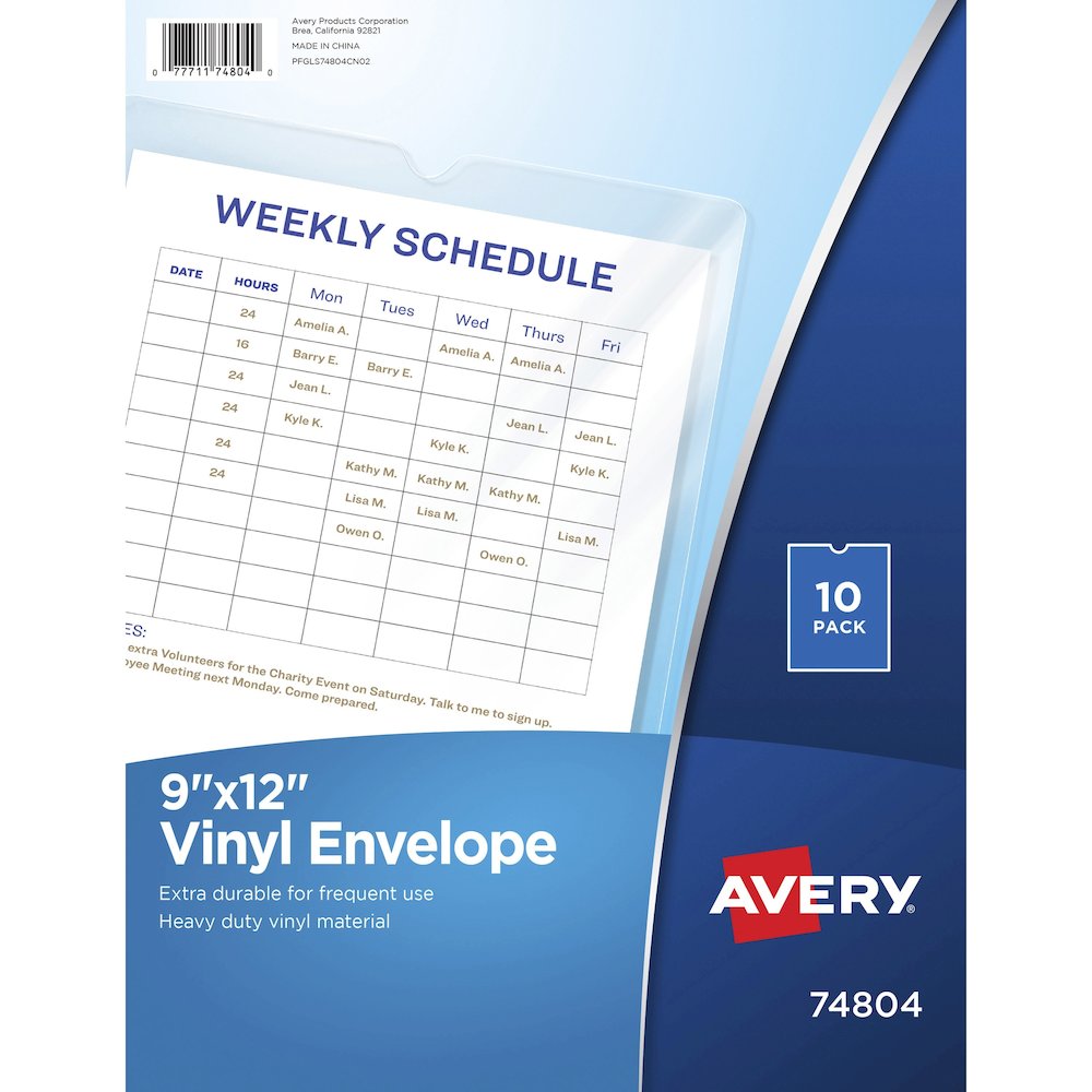 Avery&reg; Vinyl File Pocket - 9" x 12" - 60 Sheets Capacity - 1 Pocket - Vinyl - Clear - Heavyweight, Heavy Duty, Wear Resistant, Tear Resistant, Sturdy, Foldable - 10 / Pack. Picture 3