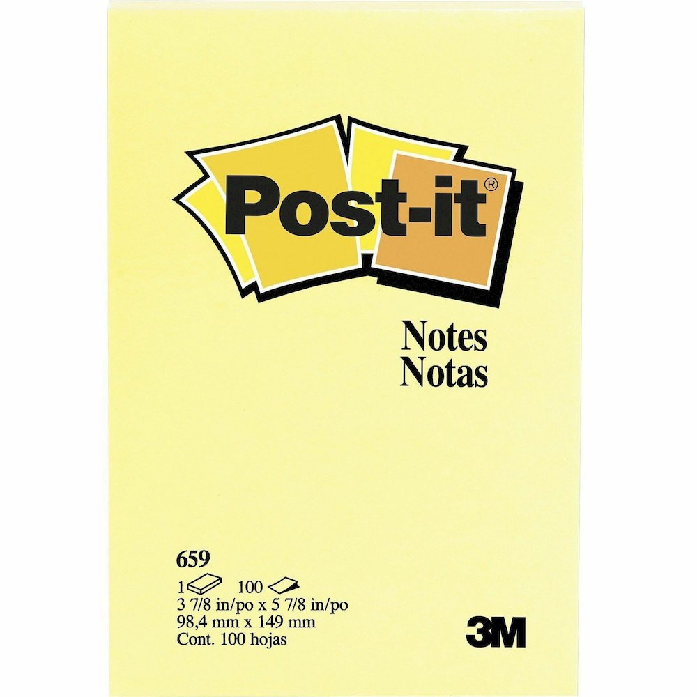 Post-it&reg; Notes Original Notepads - 4" Flag/Note Width x 6" Flag/Note Length - Rectangle - 100 Sheets per Pad - Unruled - Canary Yellow - Paper - Self-adhesive, Repositionable - 12 / Pack. Picture 3