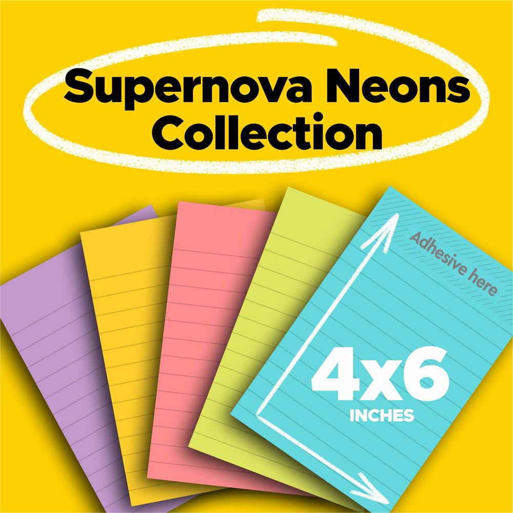 Post-it&reg; Super Sticky Lined Notes - 450 - 4" x 6" - Rectangle - 90 Sheets per Pad - Ruled - Canary Yellow - Paper - Self-adhesive - 5 / Pack. Picture 3