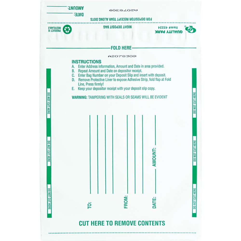 Quality Park Night Deposit Bags - 10.50" Length x 8.50" Width - White - Polyethylene - Deposit - 100 / Pack. Picture 7