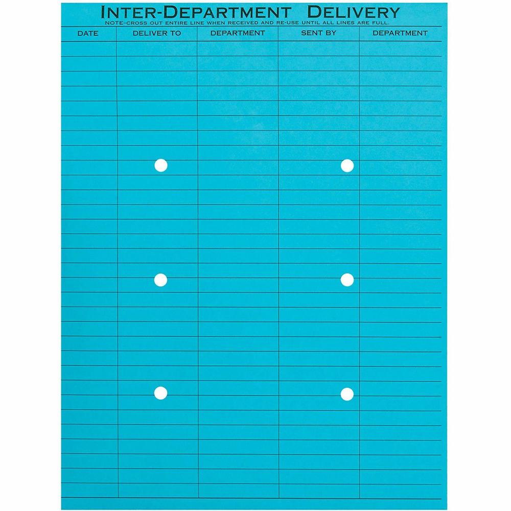 Quality Park 10 x 13 Inter-Departmental Envelopes - Inter-department - 10" Width x 13" Length - 28 lb - String/Button - Blue - 100 / Box. Picture 2