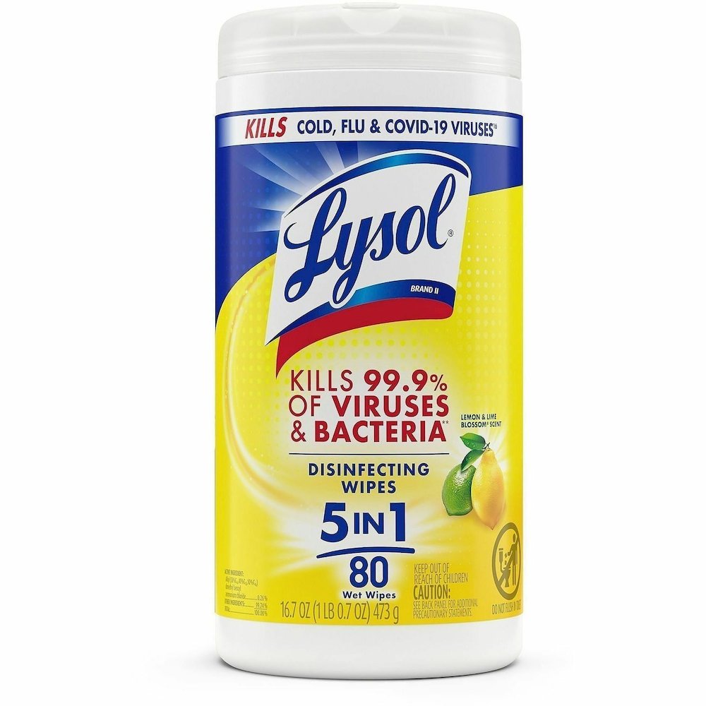 Lysol Disinfecting Wipes - Ready-To-Use - Lemon, Lime Blossom Scent - 7" Length x 7.25" Width - Bleach-free, Antibacterial, Disinfectant, Pre-moistened - White - 80/Tub - 6 / Carton. Picture 3