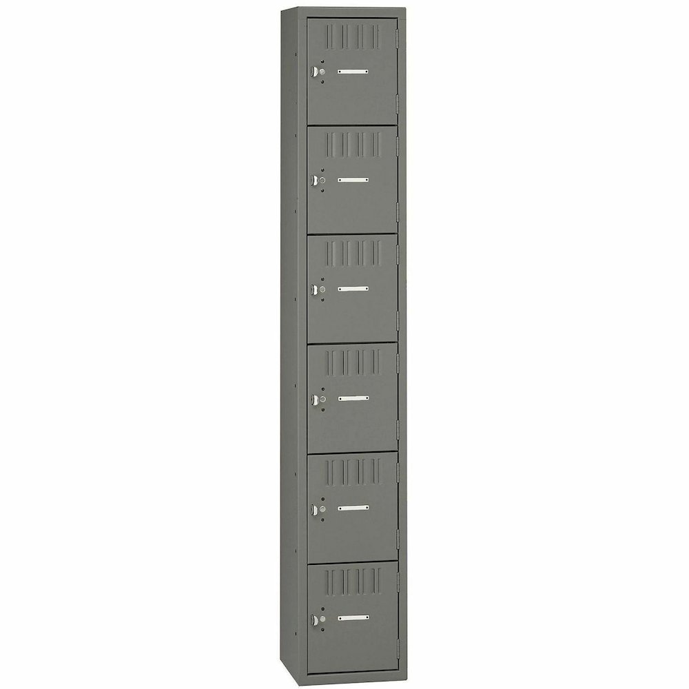 Tennsco 6-Tier No Legs Steel Box Lockers - Internal Size 12" Height x 12" Width x 18" Depth - Overall Size 72" Height x 12" Width x 18" Depth - Medium Gray - Steel. Picture 3