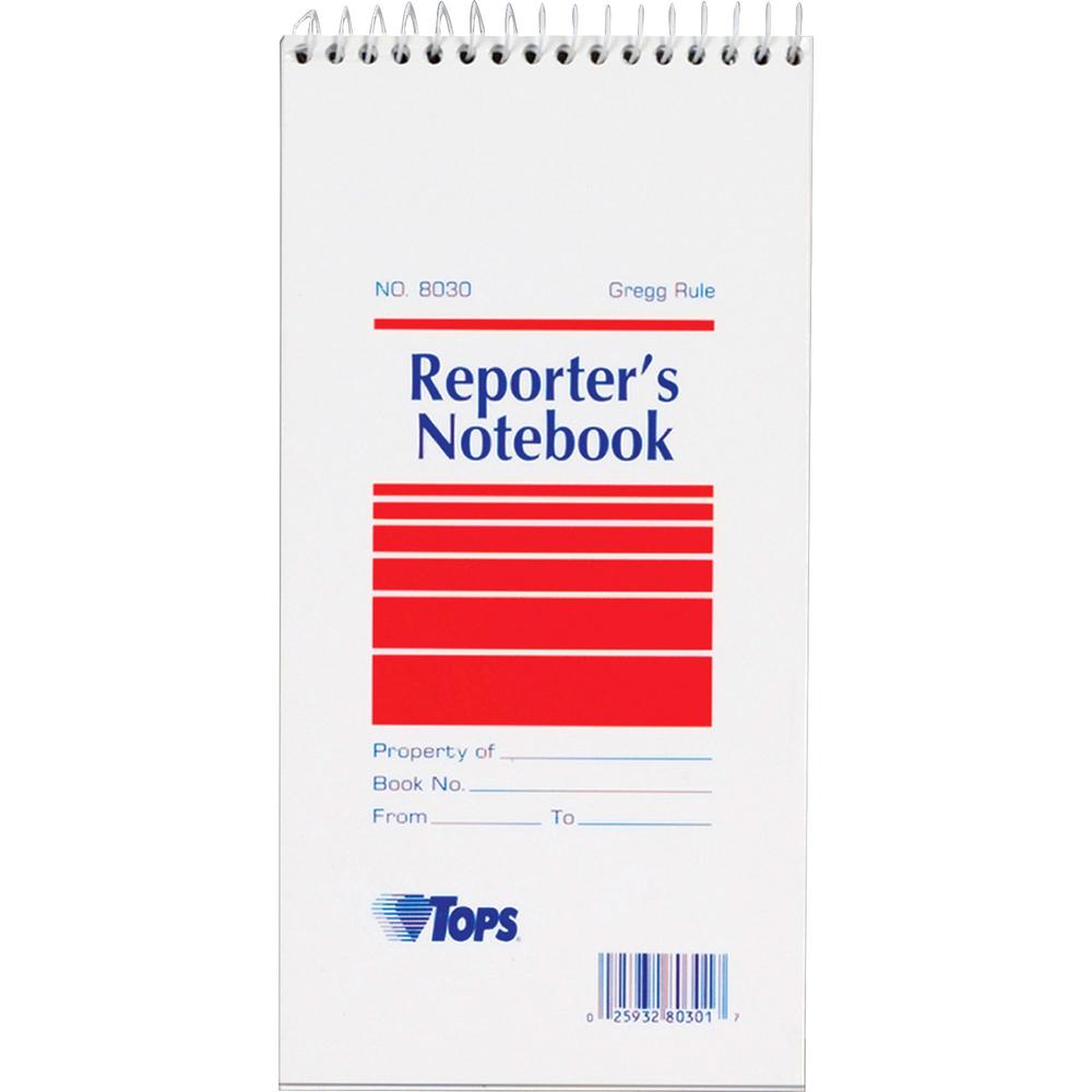 TOPS Reporter's Notebooks - 70 Sheets - Spiral - Gregg Ruled Margin - 4" x 8" - White Paper - Pocket - 12 / Pack. Picture 4