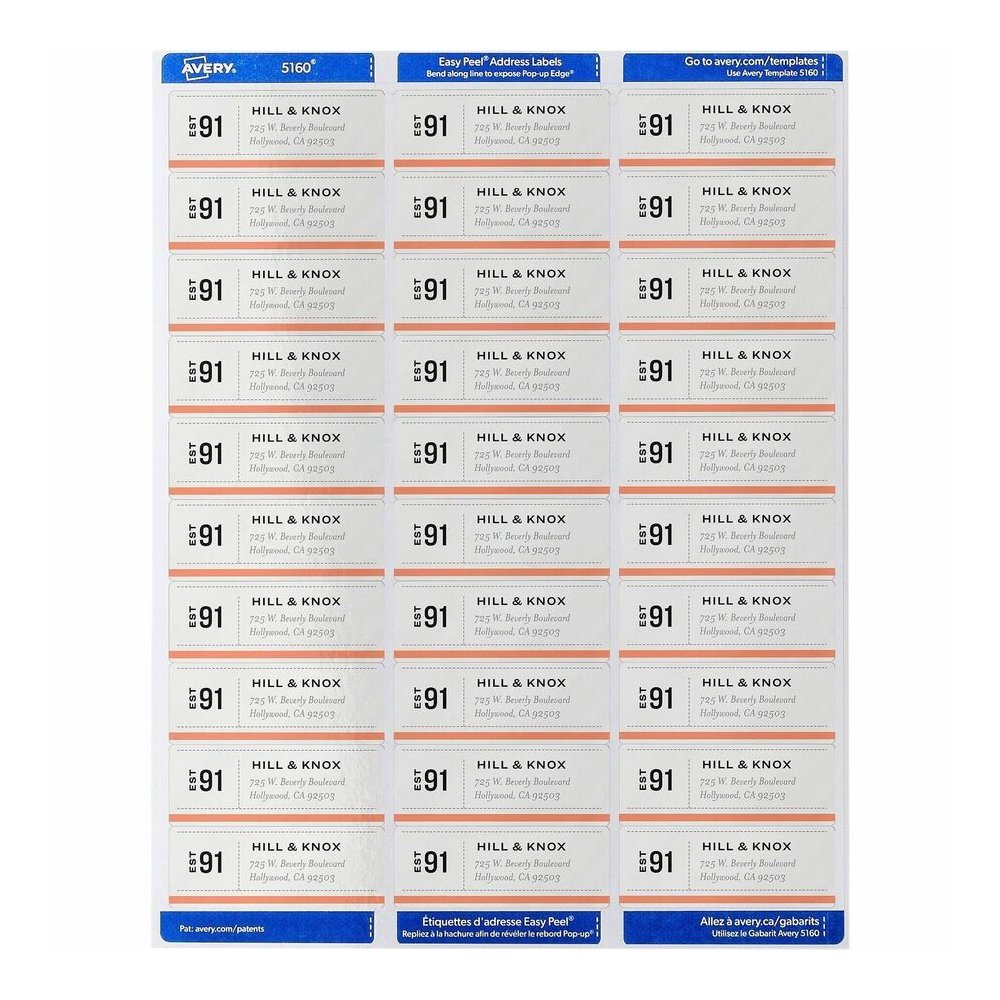 Avery&reg; Easy Peel Address Labels - 1" Width x 2 5/8" Length - Permanent Adhesive - Rectangle - Laser - Matte - White - Paper - 30 / Sheet - 250 Total Sheets - 7500 Total Label(s) - 7500 / Box. Picture 2