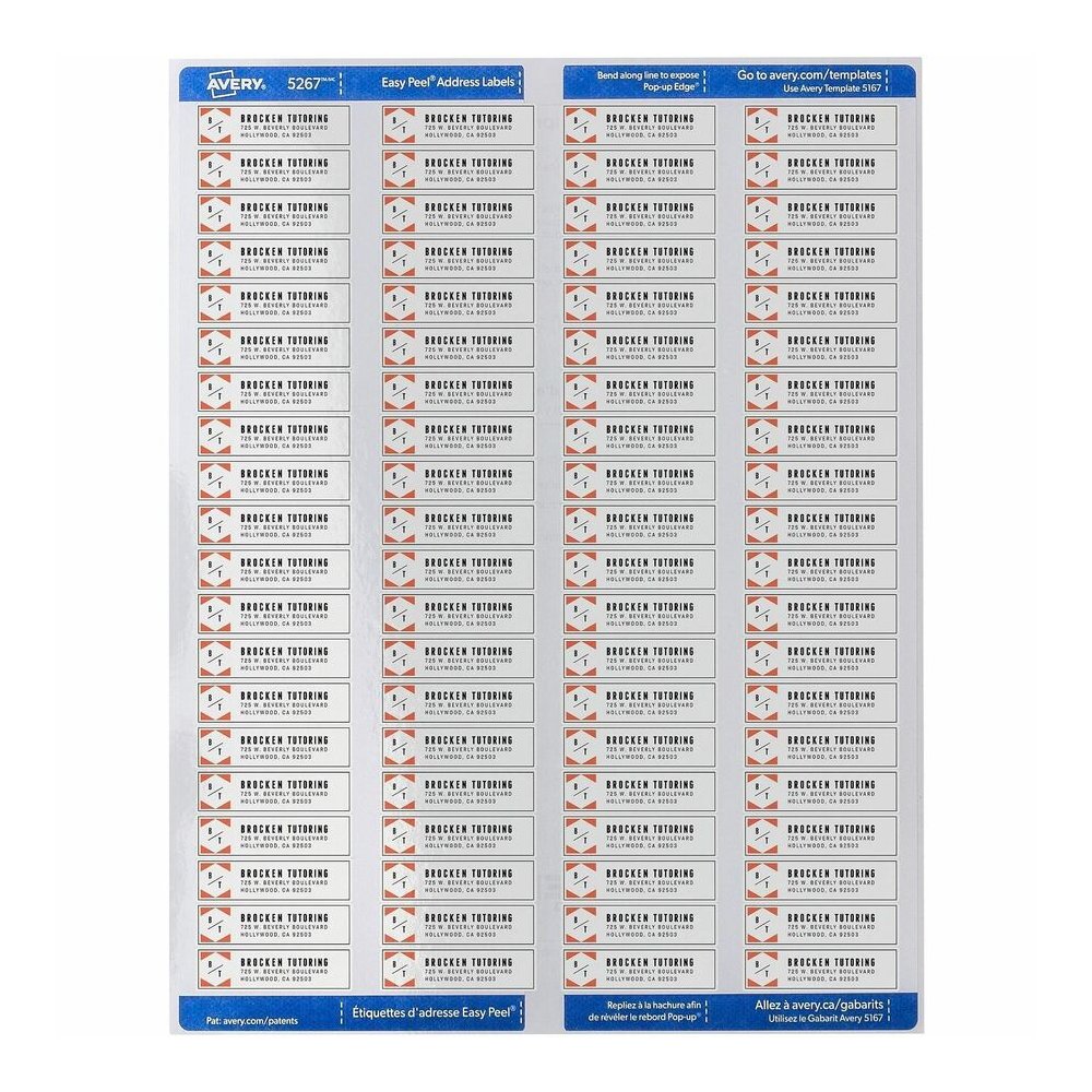 Avery&reg; Easy Peel Return Address Labels, 1/2"x1-3/4" 2,000 Labels (8167) - x 1/2" Width x 1 3/4" Length - Permanent Adhesive - Rectangle - Inkjet - Matte - White - Paper - 80 / Sheet - 25 Total She. Picture 2