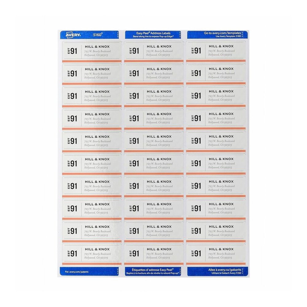 Avery&reg; Easy Peel White Inkjet Mailing Labels - 1" Width x 2 5/8" Length - Permanent Adhesive - Rectangle - Inkjet - Matte - White - Paper - 30 / Sheet - 100 Total Sheets - 3000 Total Label(s) - 30. Picture 2