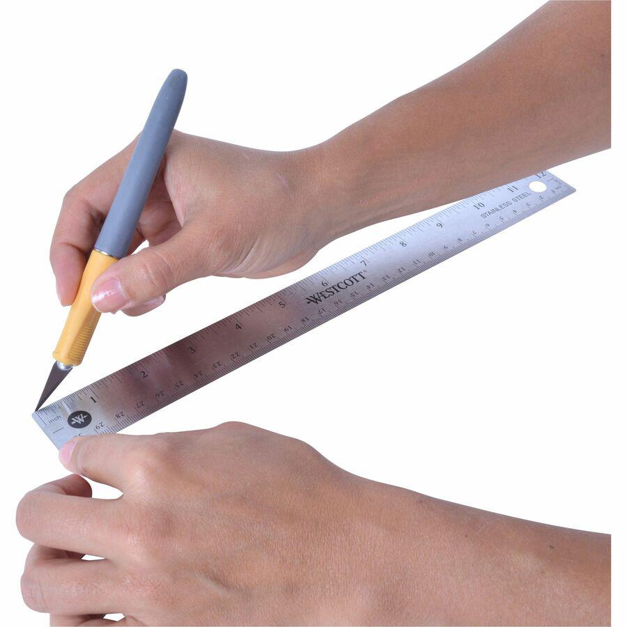 Westcott Stainless Steel Rulers - 12" Length x 1" Width - 1/16, 1/32 Graduations - Metric, Imperial Measuring System - Stainless Steel - Stainless Steel - 1 Each. Picture 10