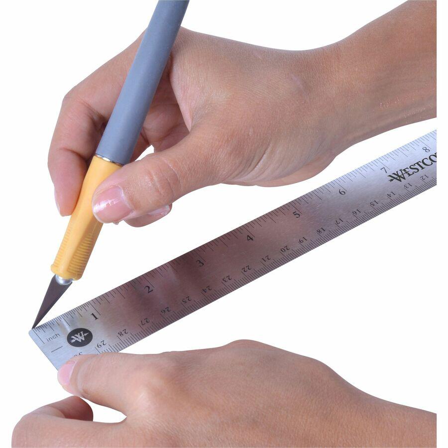 Westcott Stainless Steel Rulers - 15" Length 1" Width - 1/16, 1/32 Graduations - Metric, Imperial Measuring System - Stainless Steel - 1 Each - Stainless Steel. Picture 8