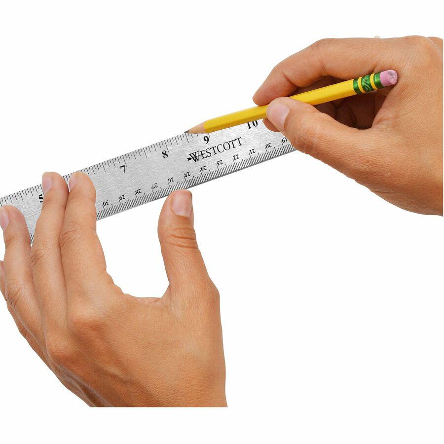 Westcott Stainless Steel Rulers - 18" Length x 1" Width - 1/16, 1/32 Graduations - Metric, Imperial Measuring System - Stainless Steel - Stainless Steel - 1 Each. Picture 6