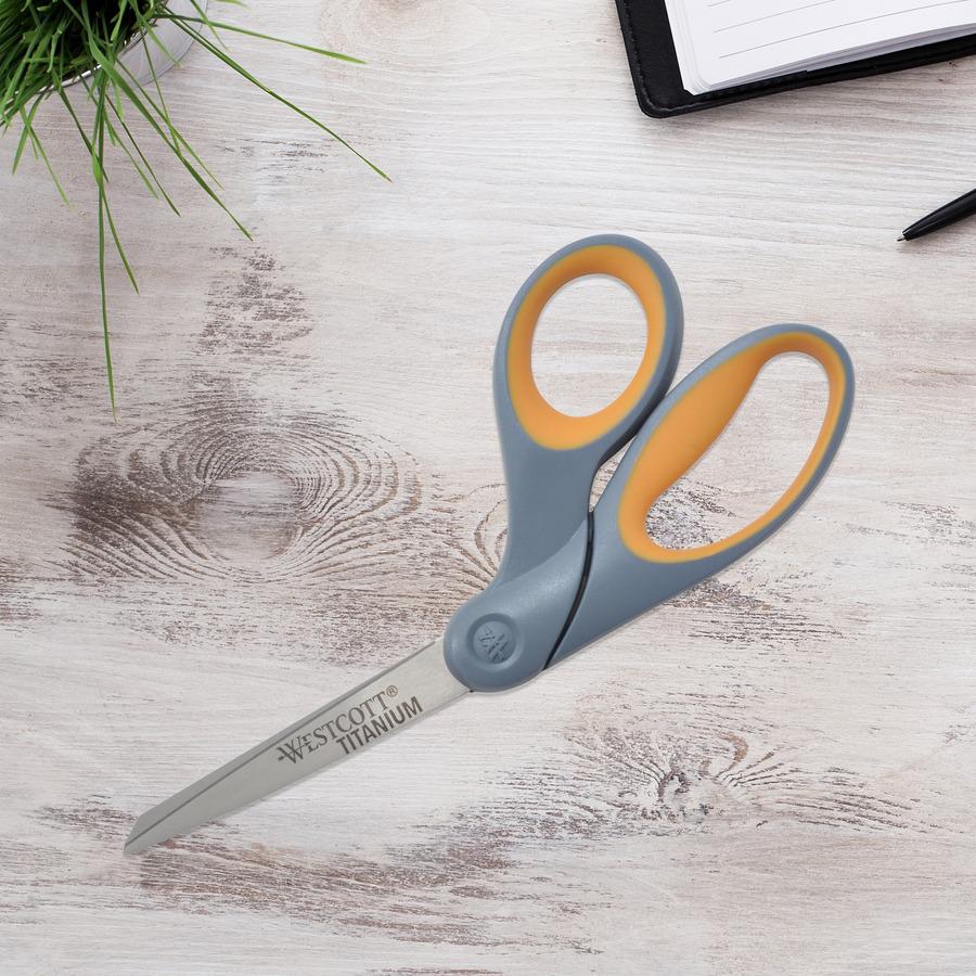 Westcott Titanium Bonded 8" Bent Shears - 3.50" Cutting Length - 8" Overall Length - Bent-left/right - Titanium - Bent Tip - Gray - 1 Each. Picture 7