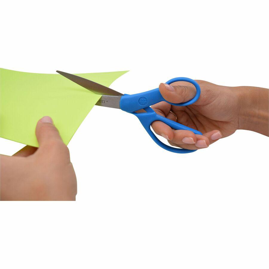 Westcott 7" Straight All Purpose Scissors - 3.25" Cutting Length - 7" Overall Length - Straight-left/right - Stainless Steel - Pointed Tip - Blue - 1 Each. Picture 3