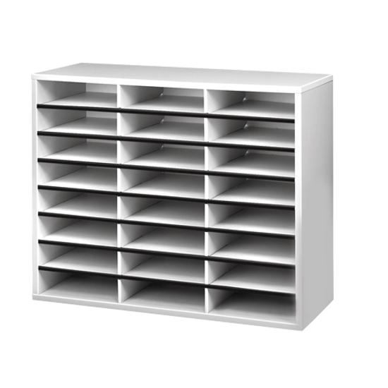 Fellowes 24-Compartment Sorter Literature Organizer - 24 Compartment(s) - Compartment Size 2.50" x 9" x 11.63" - 23.4" Height x 29" Width x 11.9" Depth - Corrugated - Melamine - Dove Gray - Fiberboard. Picture 2