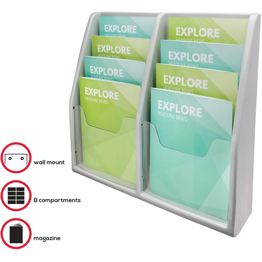 Deflecto Multi-Compartment Literature Display - 8 Pocket(s) - 19.8" Height x 20.3" Width x 5" DepthDesktop - Durable, Lightweight - Gray - Plastic - 1 Each. Picture 7