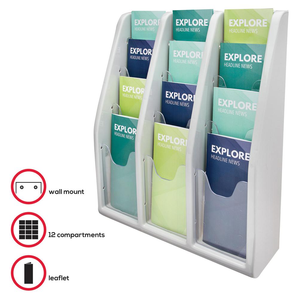 Deflecto Multi-Compartment Literature Display - 12 Pocket(s) - 19.8" Height x 15.8" Width x 5" DepthDesktop - Durable, Lightweight - Gray - Plastic - 1 Each. Picture 2