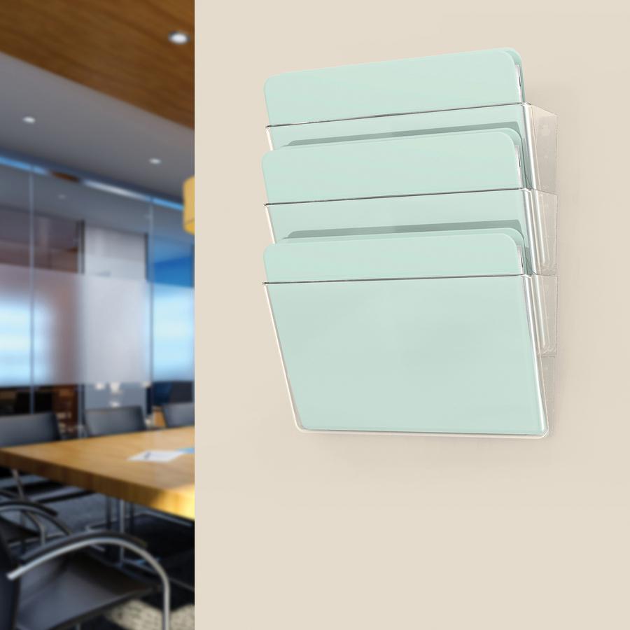 Deflecto Stackable DocuPocket for Partition Walls - 3 Pocket(s) - 3 Compartment(s) - 7" Height x 13" Width x 4" Depth - Stackable - Clear - 3 / Set. Picture 2