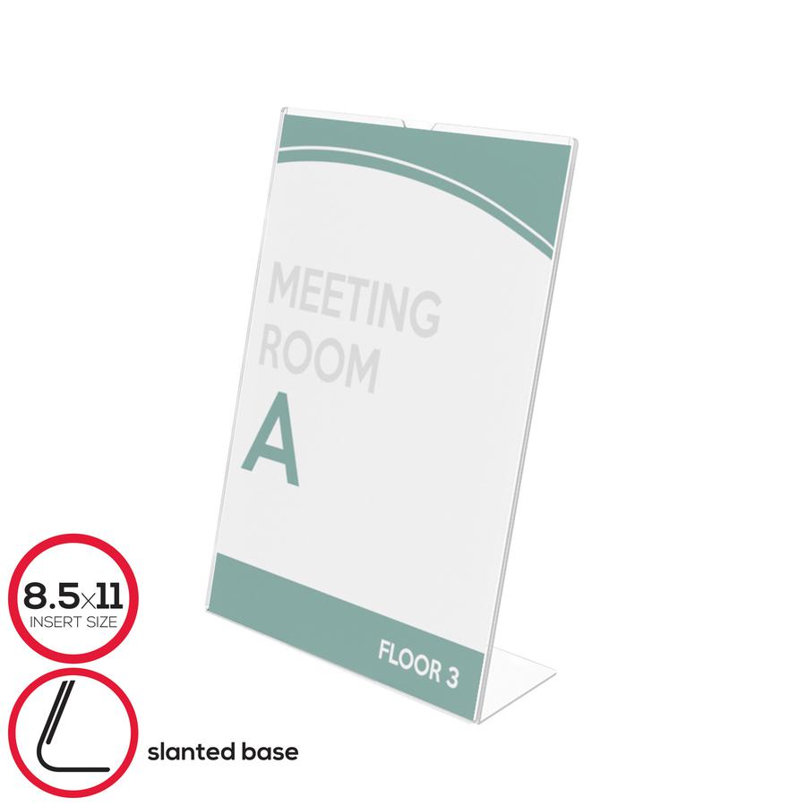 Deflecto Superior Image Slanted Sign Holders - 1 Each - 11" Width x 8.5" Height - Top Loading - Plastic - Clear. Picture 10