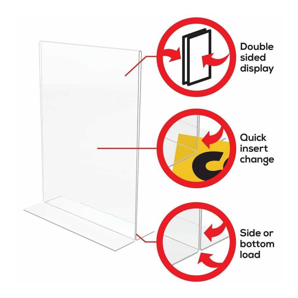 Deflecto Classic Image Double-Sided Sign Holder - 8.5" Width x 11" Height - Rectangular Shape - Self-standing, Bottom Loading - Indoor, Outdoor - Plastic - Clear - 1 Each. Picture 4