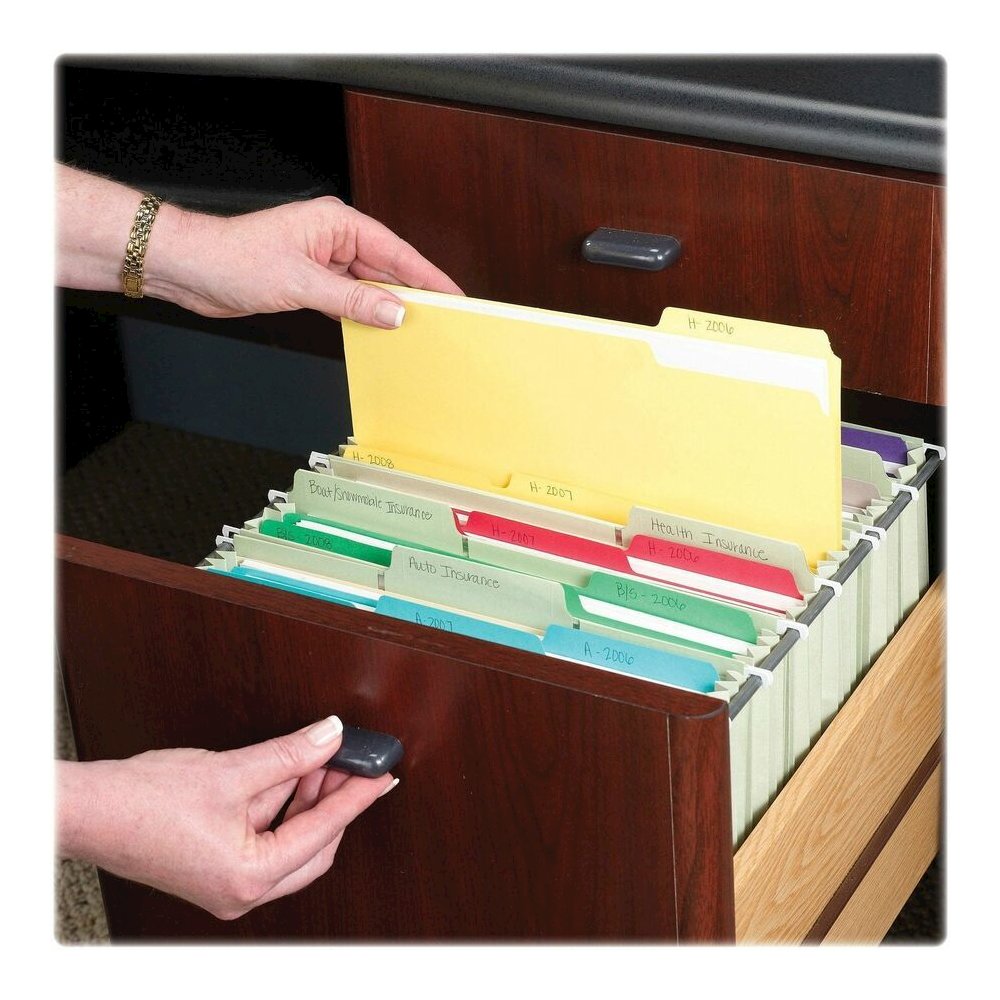 Smead 1/3 Tab Cut Letter Recycled Interior File Folder - 8 1/2" x 11" - 3/4" Expansion - Top Tab Location - Assorted Tab Position - 11 pt. - 1 Plys - Green, Orange, Red, Sky Blue, Yellow - 10% Recycle. Picture 4