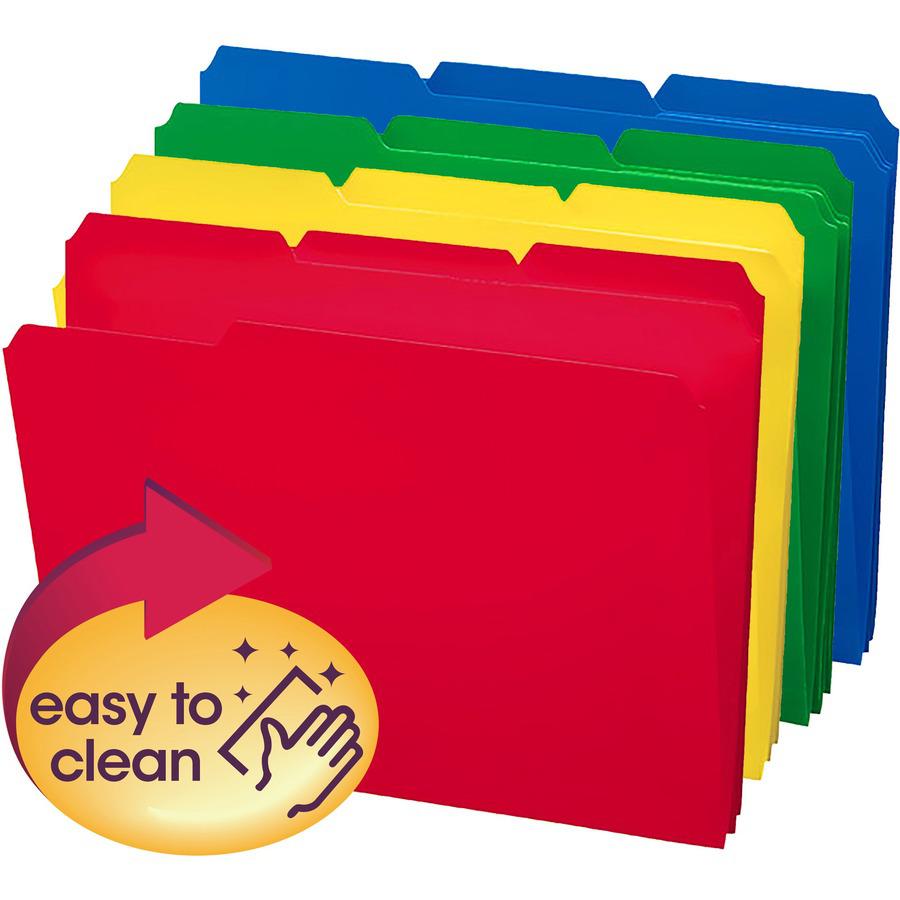 Smead 1/3 Tab Cut Letter Top Tab File Folder - 8 1/2" x 11" - 3/4" Expansion - Top Tab Location - Assorted Tab Position - 17 pt. - Polypropylene - Blue, Green, Yellow, Red - 24 / Box. Picture 10