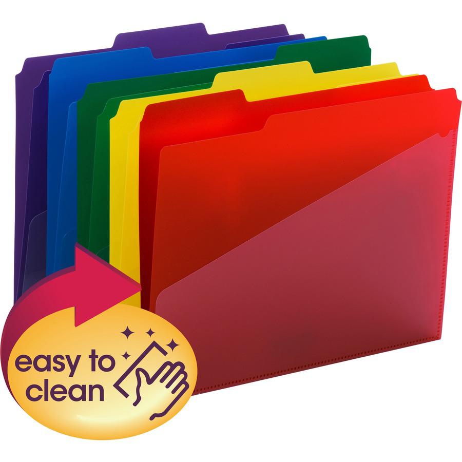 Smead 1/3 Tab Cut Letter Top Tab File Folder - 8 1/2" x 11" - 3/4" Expansion - Top Tab Location - Assorted Position Tab Position - Polypropylene - Blue, Green, Red, Yellow, Purple - 30 / Box. Picture 10