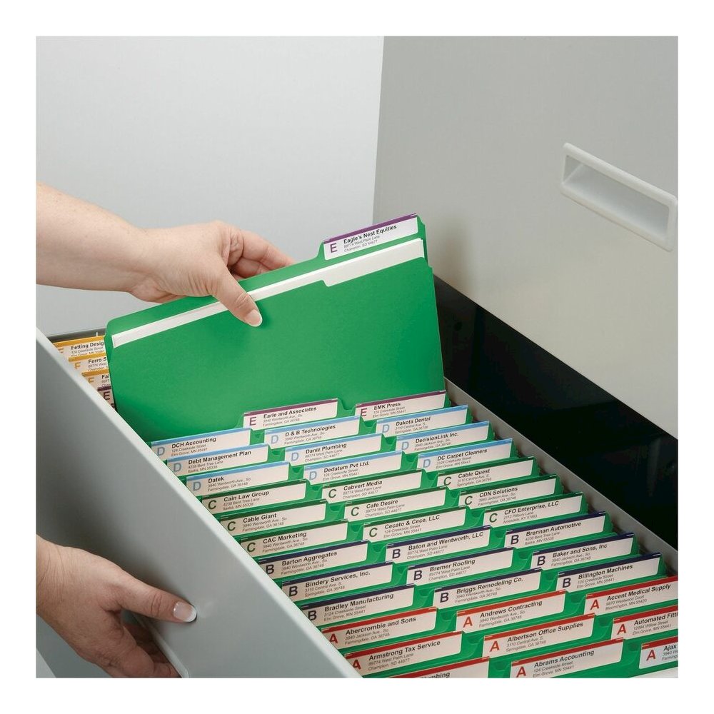 Smead Colored 1/3 Tab Cut Letter Recycled Top Tab File Folder - 8 1/2" x 11" - 3/4" Expansion - Top Tab Location - Assorted Tab Position - 11 pt. - 1 Plys - Green - Rounded Corner - 10% Recycled - 100. Picture 4