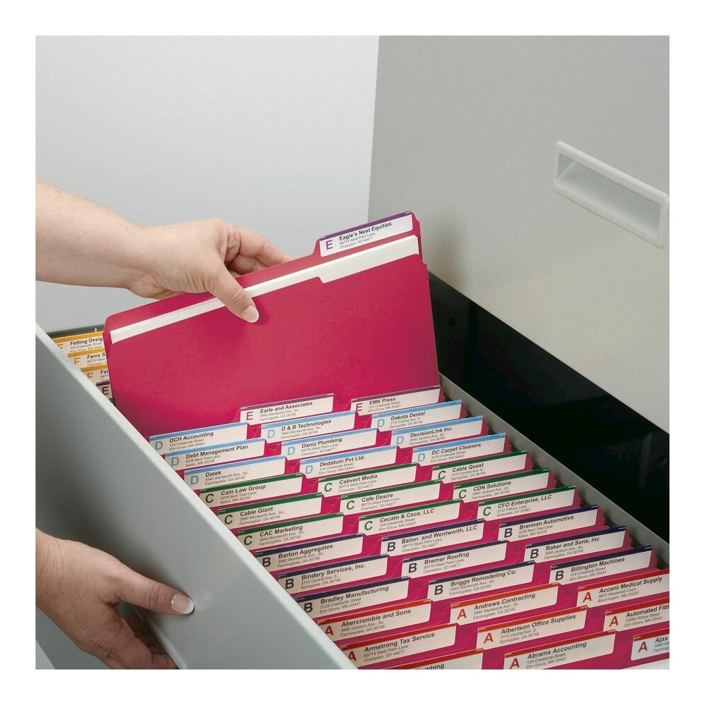 Smead 1/3 Tab Cut Letter Recycled Top Tab File Folder - 8 1/2" x 11" - 3/4" Expansion - Top Tab Location - Assorted Tab Position - 11 pt. - 1 Plys - Red - Rounded Corner - 10% Recycled - 100 / Box. Picture 4