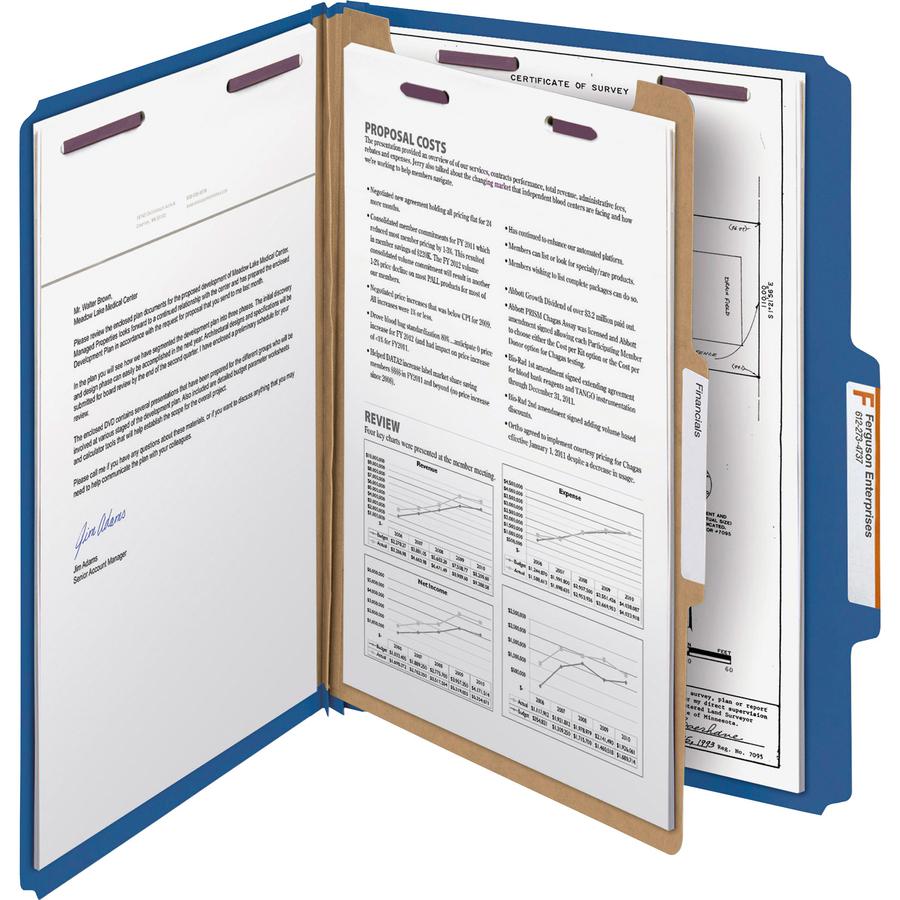 Smead SafeSHIELD 2/5 Tab Cut Letter Recycled Classification Folder - 8 1/2" x 11" - 2" Expansion - 2 x 2S Fastener(s) - 2" Fastener Capacity for Folder - Top Tab Location - Right of Center Tab Positio. Picture 8