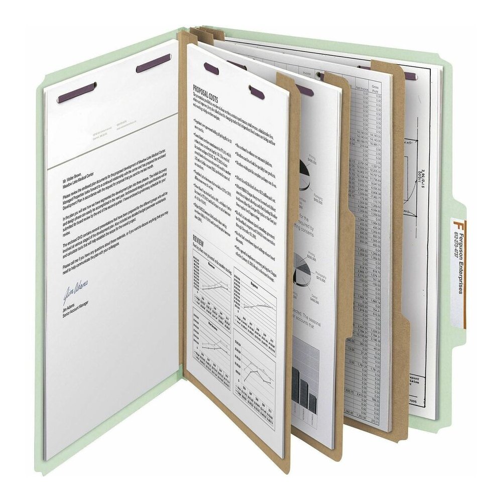Smead SafeSHIELD 2/5 Tab Cut Letter Yes Classification Folder - 8 1/2" x 11" - 3" Expansion - 2 x 2S Fastener - 2" for Folder - Top Tab Location - Right of Center Tab Position - 3 Divider - 25 pt. - P. Picture 6