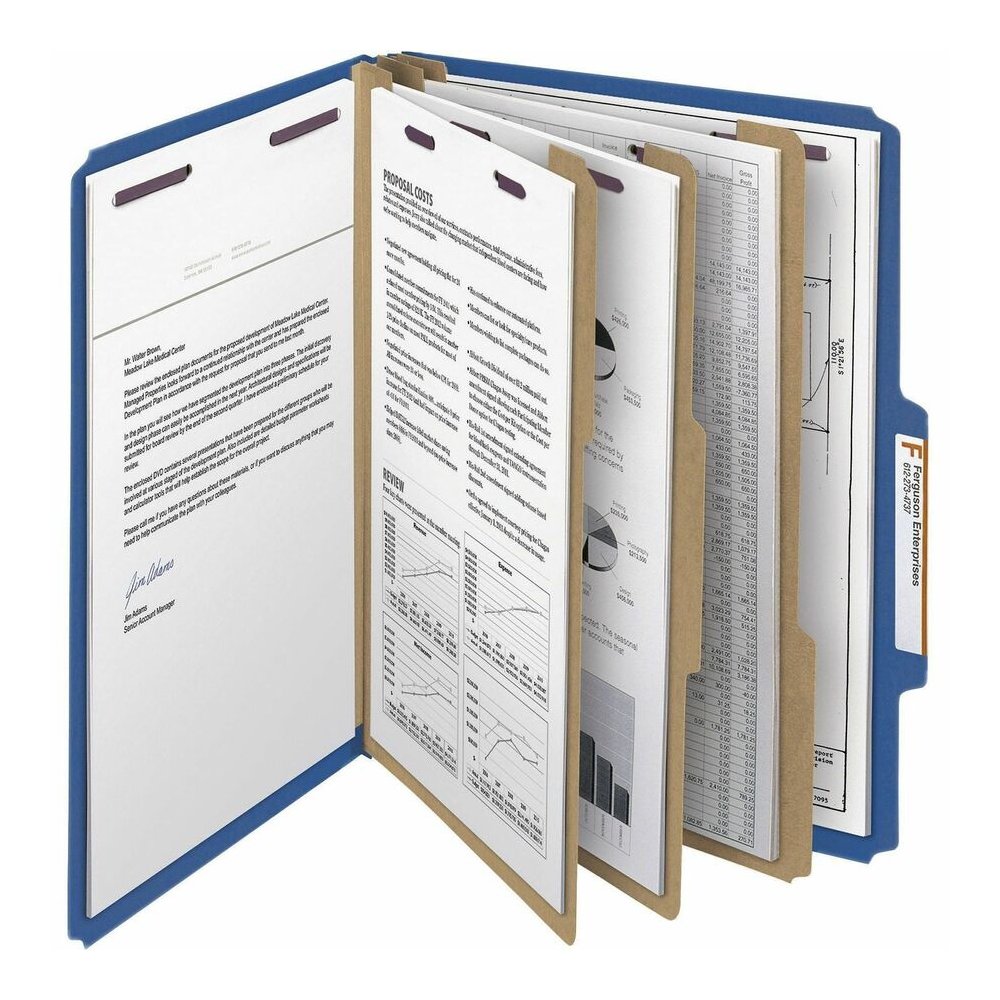 Smead SafeSHIELD 2/5 Tab Cut Letter Recycled Classification Folder - 8 1/2" x 11" - 3" Expansion - 2 x 2S Fastener - 2" for Folder - Top Tab Location - Right of Center Tab Position - 3 Divider - 25 pt. Picture 7