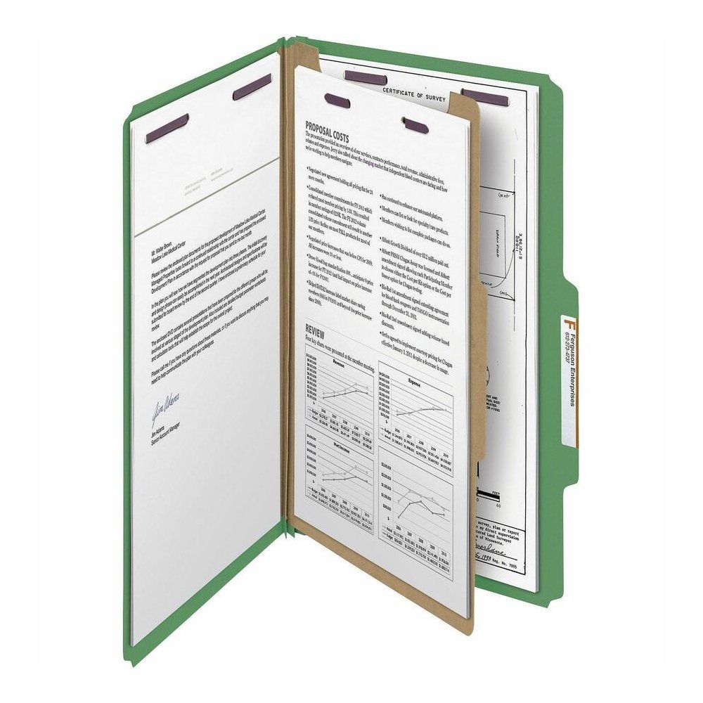 Smead SafeSHIELD 2/5 Tab Cut Legal Recycled Classification Folder - 8 1/2" x 14" - 2" Expansion - 2 x 2S Fastener - 2" for Folder - Top Tab Location - Right of Center Tab Position - 1 Divider - 25 pt.. Picture 5