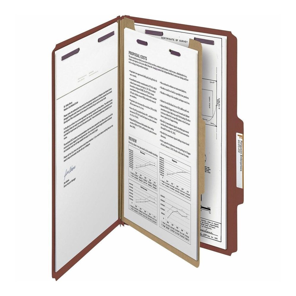 Smead SafeSHIELD 2/5 Tab Cut Legal Recycled Classification Folder - 8 1/2" x 14" - 2" Expansion - 2 x 2S Fastener - 2" for Folder - Top Tab Location - Right of Center Tab Position - 1 Divider - 25 pt.. Picture 6