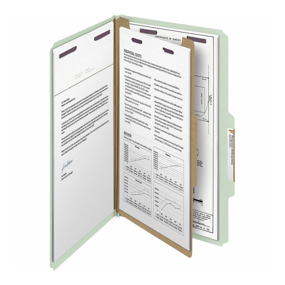 Smead SafeSHIELD 2/5 Tab Cut Legal Recycled Classification Folder - 8 1/2" x 14" - 2" Expansion - 2 x 2S Fastener - 2" for Folder - Top Tab Location - Right of Center Tab Position - 1 Divider - 25 pt.. Picture 6