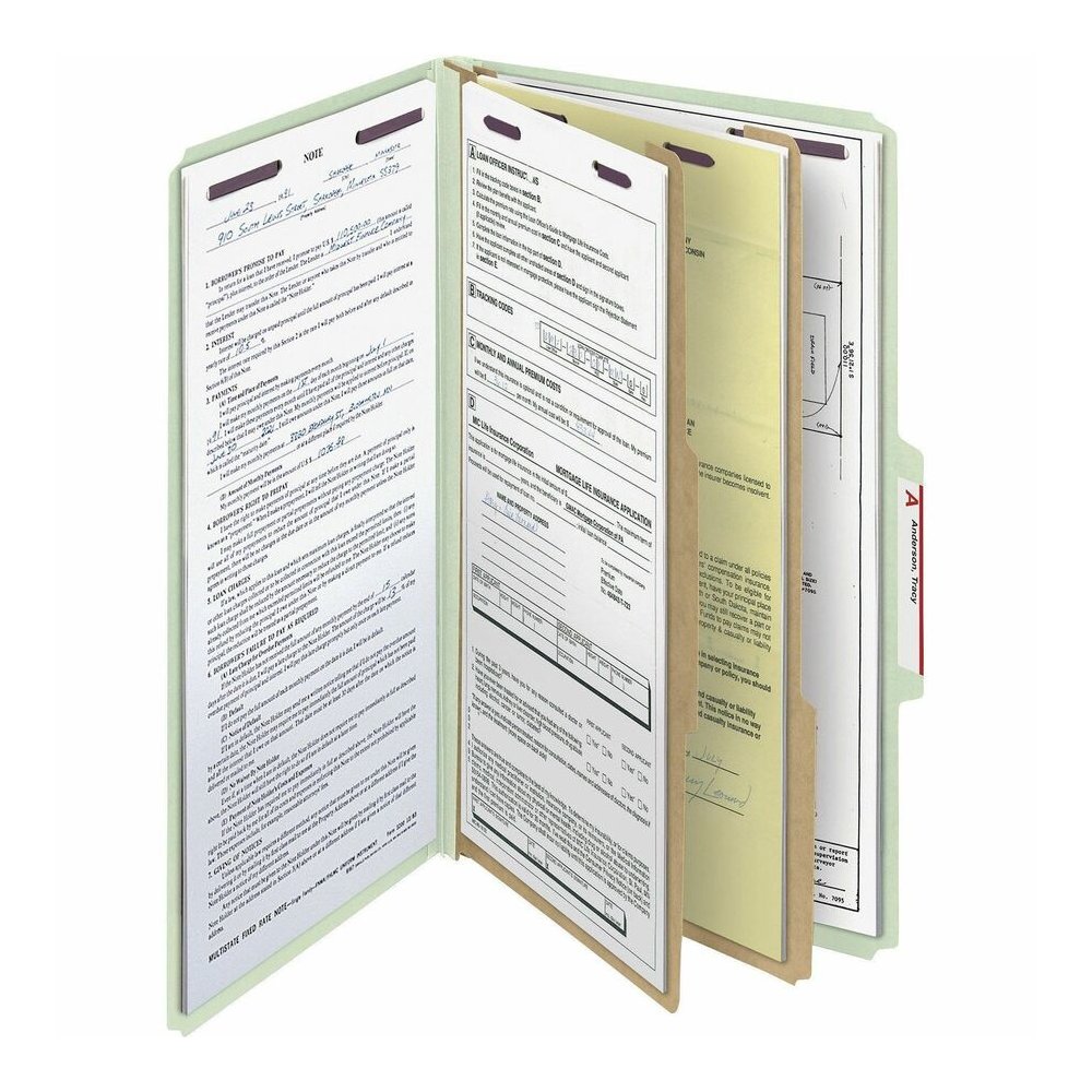 Smead SafeSHIELD 2/5 Tab Cut Legal Recycled Classification Folder - 8 1/2" x 14" - 2" Expansion - 2 x 2S Fastener - 2" for Folder - Top Tab Location - Right of Center Tab Position - 2 Divider - 25 pt.. Picture 4