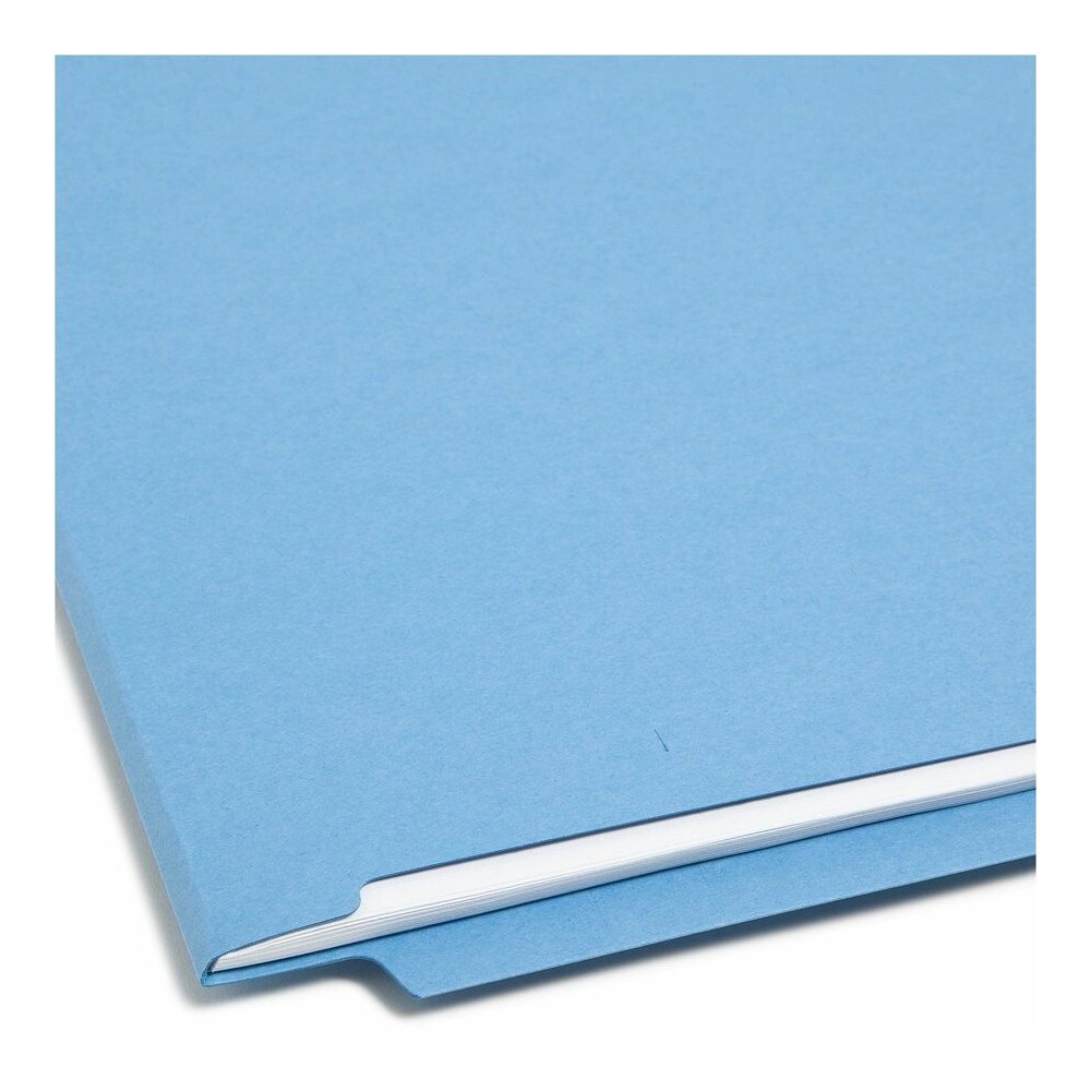 Smead Shelf-Master Straight Tab Cut Legal Recycled Fastener Folder - 8 1/2" x 14" - 3/4" Expansion - 2 x 2B Fastener - End Tab Location - 11 pt. - 2 Plys - Blue - Heavyweight - 10% Recycled - 50 / Box. Picture 4