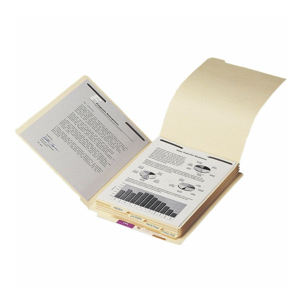 Smead 1/5 Tab Cut Letter Folder Divider with Fastener - Assorted Tab(s) - 10% Recycled - 50 / Pack. Picture 4
