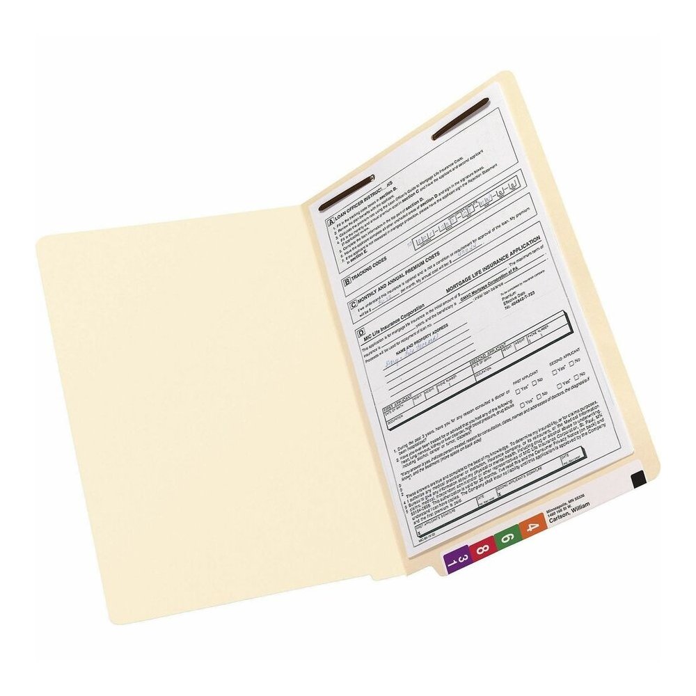 Smead Straight Tab Cut Legal Yes Fastener Folder - 8 1/2" x 14" - 3/4" Expansion - 1 x 2B Fastener - 2" for Folder - End Tab Location - 11 pt. - 2 Plys - Manila - Reinforced Tab, Embossed - 10% Recycl. Picture 4