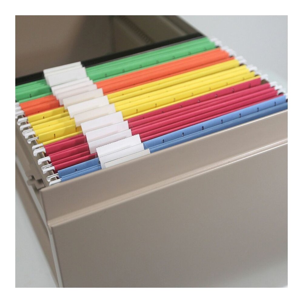 Smead Colored 1/5 Tab Cut Letter Recycled Hanging Folder - 8 1/2" x 11" - Top Tab Location - Assorted Tab Position - 11 pt. - Vinyl - Blue, Green, Orange, Red, Yellow - 10% Recycled - 25 / Box. Picture 4