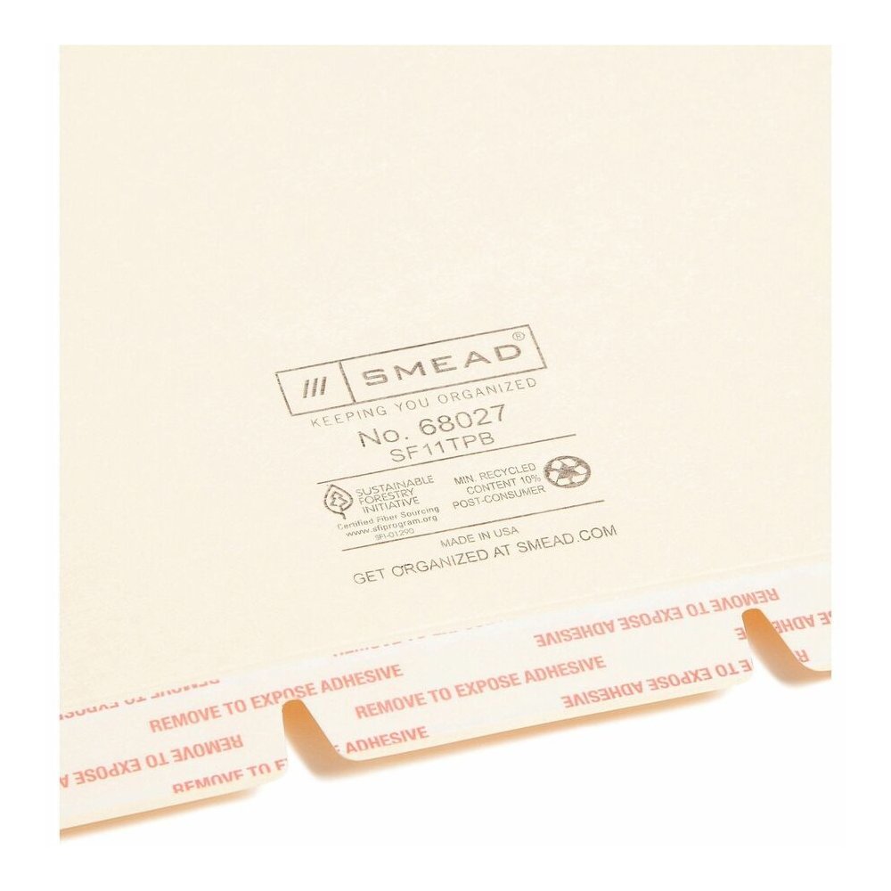 Smead Self-Adhesive Folder Dividers with Twin-Prong Fastener - For Letter 8 1/2" x 11" Sheet - Manila - 100 / Box. Picture 2