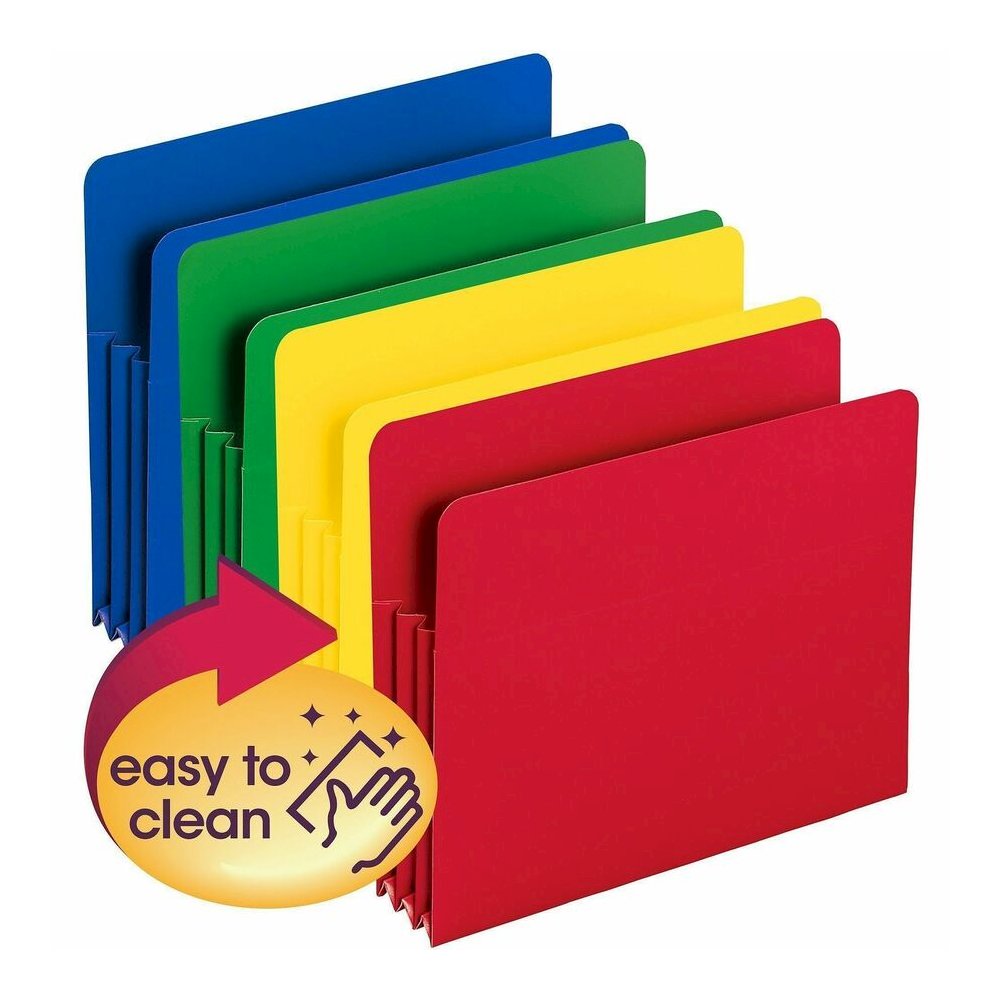 Smead Straight Tab Cut Letter File Pocket - 8 1/2" x 11" - 3 1/2" Expansion - Polypropylene - Blue, Green, Red, Yellow - 4 / Pack. Picture 2