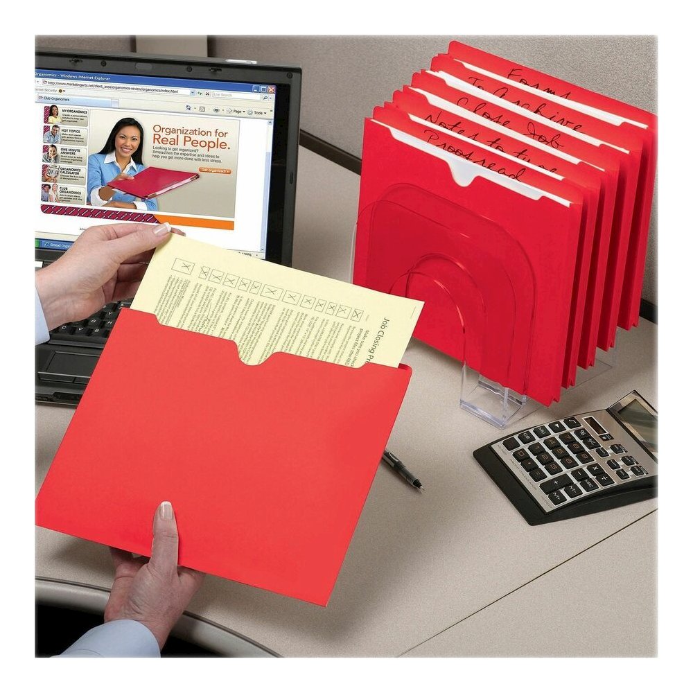 Smead Colored Straight Tab Cut Letter Recycled File Jacket - 8 1/2" x 11" - 11 pt. - 2 Plys - Red - Slip Resistant, Reinforced Tab - 10% Recycled - 100 / Box. Picture 6